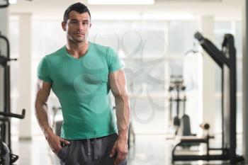 Portrait of a Young Physically Fit Man in T-shirt Showing His Well Trained Body - Muscular Athletic Bodybuilder Fitness Model Posing After Exercises