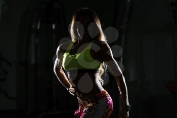 Siluet Portrait Of A Physically Fit Woman Showing Her Well Trained Body - Muscular Athletic Bodybuilder Fitness Model Posing After Exercises