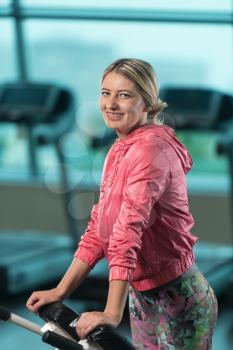 Young Fitness Woman Working Out Back On Roman Chair In Fitness Center