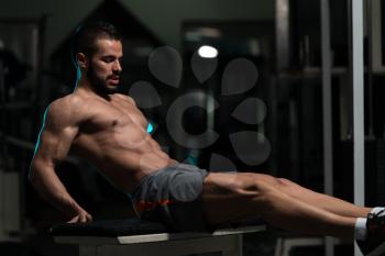 Exercising Abs On Bench Plank Hip Raise Abdominal Crunch In Fitness Club