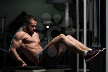 Exercising Abs On Bench Plank Hip Raise Abdominal Crunch In Fitness Club