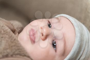 Portrait of a Cute 3 Months Baby Lying Down on a Blanket