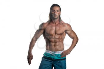 Muscular Mature Man Posing In Studio - Isolated On White Background