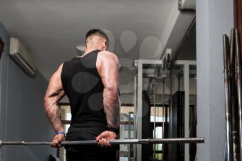 Athlete In The Gym Performing Forearm Curls With A Barbell