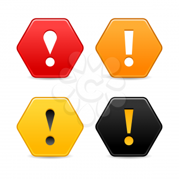 Royalty Free Clipart Image of Four Hexagon Attention Signs
