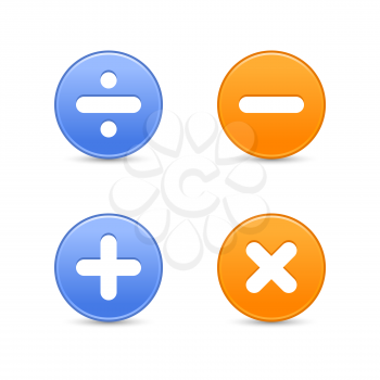 Satin calculator icons. Orange and blue web buttons with shadow on white background