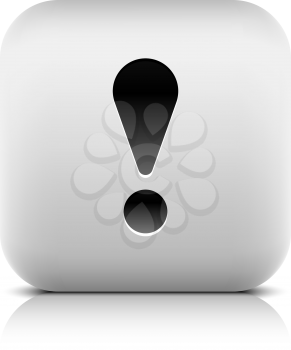 Attention warning icon with exclamation mark sign. Series internet button stone style. Rounded square shape with reflection and shadow on white background