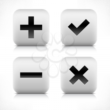 Stone web 2.0 button validation symbol sign. White rounded square shape with black shadow and gray reflection on white background