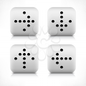 Stone web button black dotted arrow sign. Gray rounded square shape icon with shadow and reflection on white background