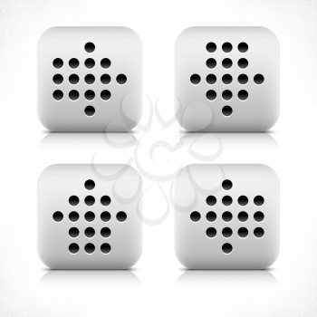 Stone black dotted arrow sign web button. Gray rounded square shape icon with reflection and shadow on white background