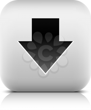 Stone web 2.0 button arrow download symbol sign. White rounded square shape with black shadow and gray reflection on white background