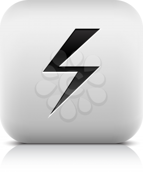 Stone web button with high voltage sign. White rounded square shape with reflection and shadow on white background