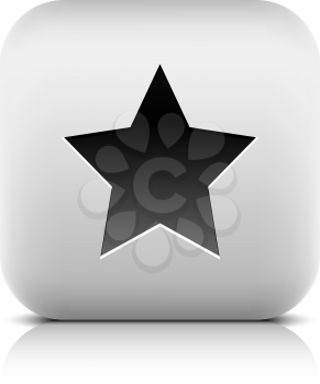 Stone web 2.0 button star symbol bookmark sign. White rounded square shape with black shadow and gray reflection on white background
