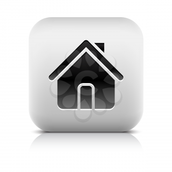 House icon web sign. Rounded square button with black shadow and gray reflection on white background. Series in a stone style