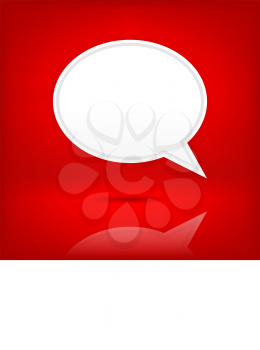 Empty speech bubble icon. White web button chat room sign. Satin blank shape with black shadow and transparent reflection on dark red background