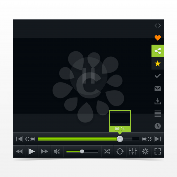 Black media player with video loading bar. Contemporary classic  dark style skin. Variation 03 (color green). UI user interface control buttons