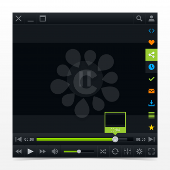 Media player ui interface with video loading bar and additional movie buttons. Variation 02 - Blue color. Modern classic dark style