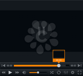 Media player with video loading bar and additional movie buttons. Contemporary classic black dark style