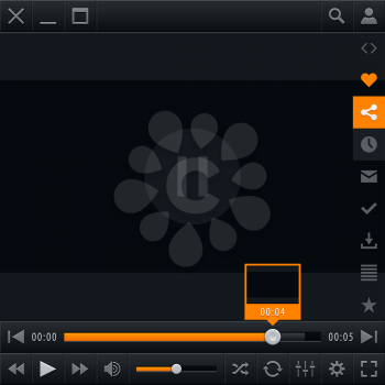 Media player ui interface with video loading bar and additional movie buttons. Modern classic dark style