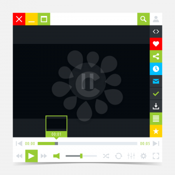 Media player interface with video loading bar and additional movie buttons. Variation 03 (green). Simple solid plain flat tile. Minimal metro cute style