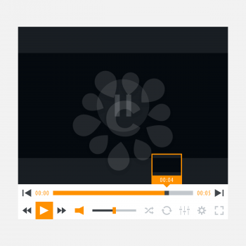 Media player with video loading bar. Variation 02 (orange color). New modern minimal metro cute style. Simple solid plain flat tile