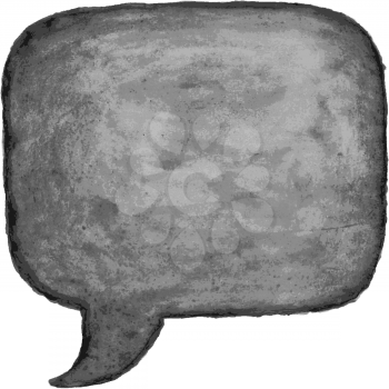 Black watercolor blank speech bubble dialog empty rounded square shape on white background. Grayscale handmade technique aquarelle