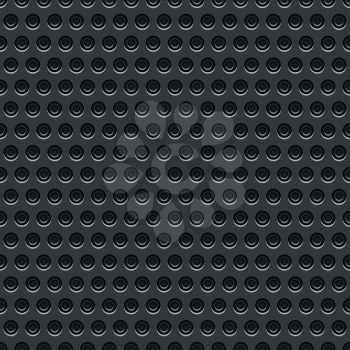 Seamless texture perforated pattern black metal surface dark gray background