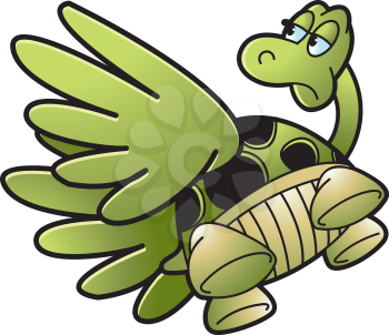 Royalty Free Clipart Image of a Flying Turtle