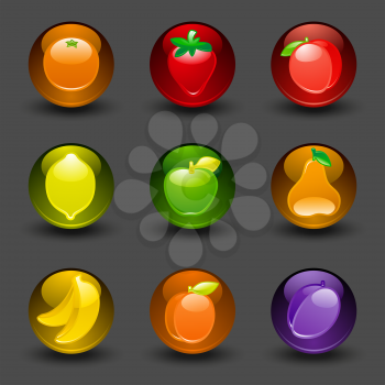 Buttons with fruit on a dark background with shadow