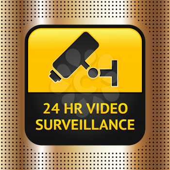 CCTV symbol on a golden metallic background