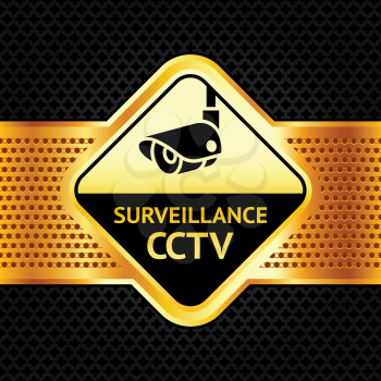 Cctv symbol on a metallic perforated background,  vector illustration