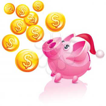 New Year's piggy bank for money rain