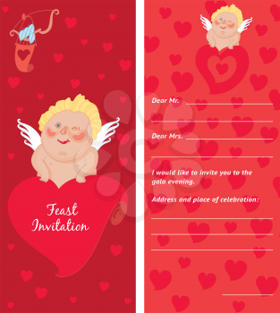 Cupid with a letter, Invitation, template, Valentine`s day postcard