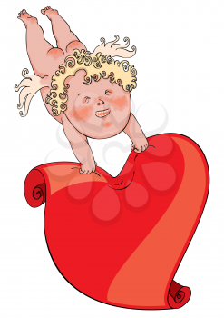 Postcard Cupid with heart vector