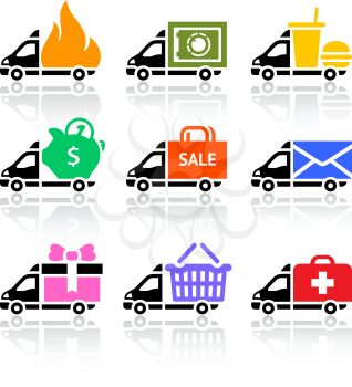 Delivery truck colored icons, vector illustration
