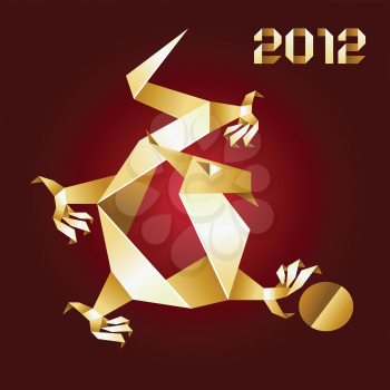 Dragon Origami, 2012 Year - Gold&Red. vector