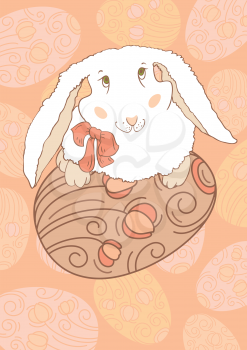 White Rabbit with Easter Egg, postcards. Vector design
