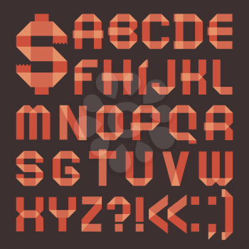Font from reddish scotch tape -  Roman alphabet (A, B, C, D, E, F, G, H, I, J, K, L, M, N, O, P, Q, R, S, T, U, V, W, X, Y, Z)