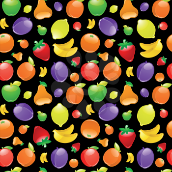 Fruit to black background. Seamless pattern