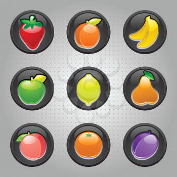 Fruits button black, web 2.0 icons, vector