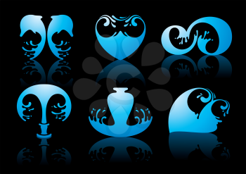 Symbols of water reflection on black background vector