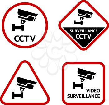 Video surveillance, set sticky labels, vector illustration