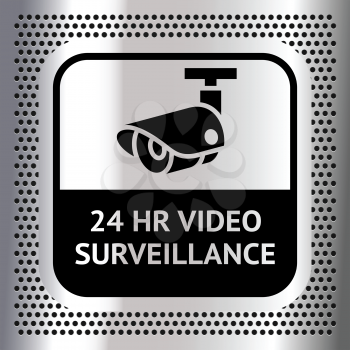 Video surveillance symbol on a metallic chromium background
