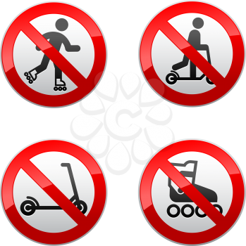 Set prohibited signs - scooter, Inline skates