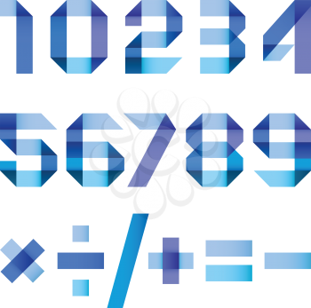 Spectral numbers folded of paper blue ribbon - Arabic numerals (0, 1, 2, 3, 4, 5, 6, 7, 8, 9).
