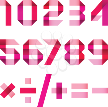 Spectral letters folded of paper pink & magenta ribbon - Arabic numerals (0, 1, 2, 3, 4, 5, 6, 7, 8, 9).