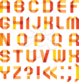 Spectral letters folded of paper ribbon-orange - Roman alphabet (A, B, C, D, E, F, G, H, I, J, K, L, M, N, O, P, Q, R, S, T, U, V, W, X, Y, Z)