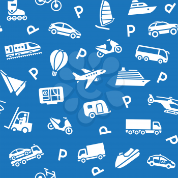 Seamless background, white transport icons
