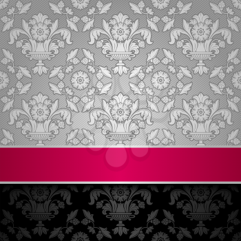 seamless decorative background silver with a pink ribbon