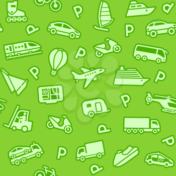 Seamless green background, green transport icons